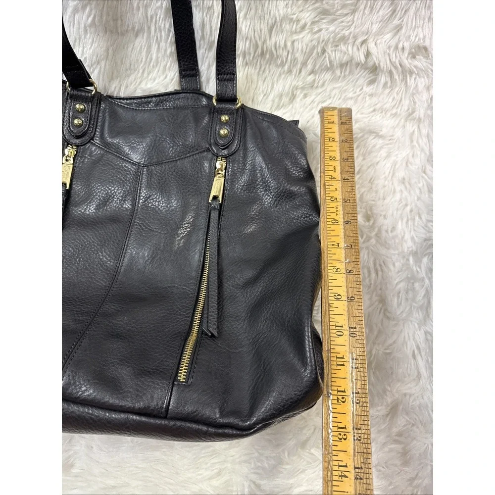 Juicy Couture Style‎ Black Faux Leather Tote Large Gold Zipper Shoulder Bag